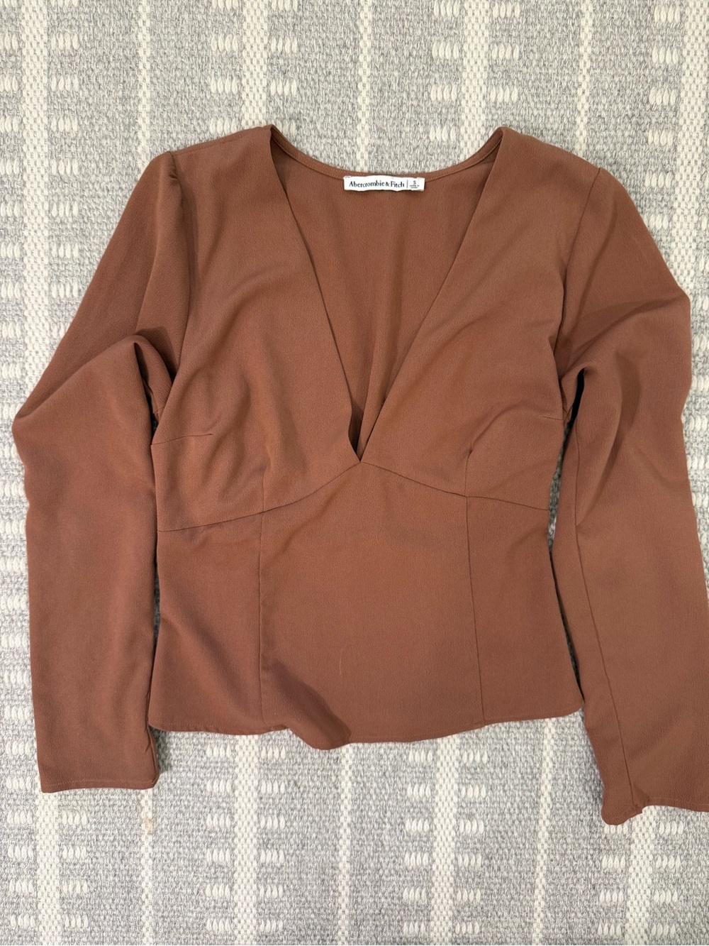 Abercrombie & Fitch Rust Long Sleeve V-Neck Peplum Top